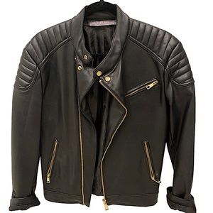 Biker Faux Leather Jacket With Gold Hardware - Modern Edge